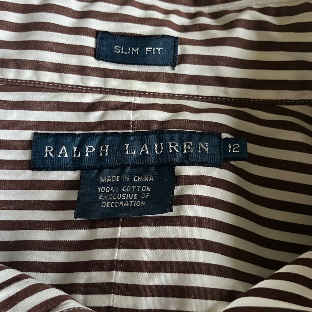 Ralph Lauren Women’s Striped Button-Down Shirt — White & Brown - Picture 2 of 6